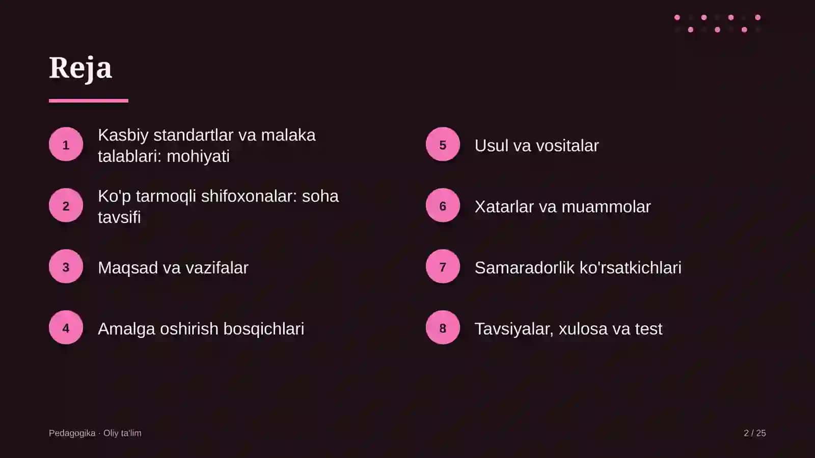 Ko'p tarmoqli shifoxonalarda kasbiy standartlar va malaka talablari 2