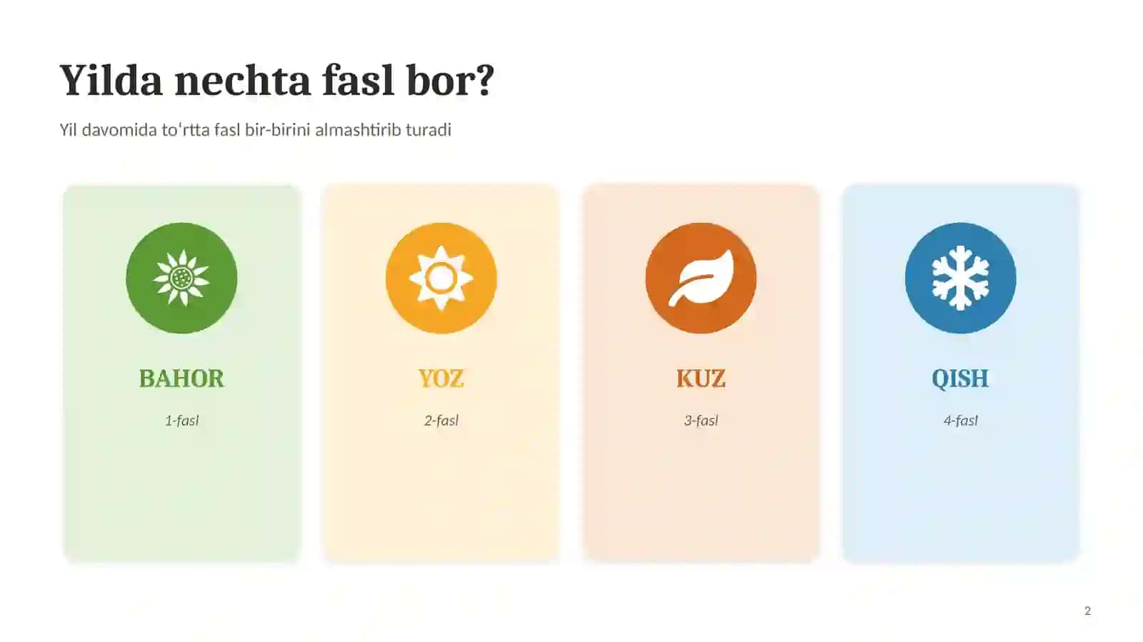 Fasllar. Bog`cha uchun. 2