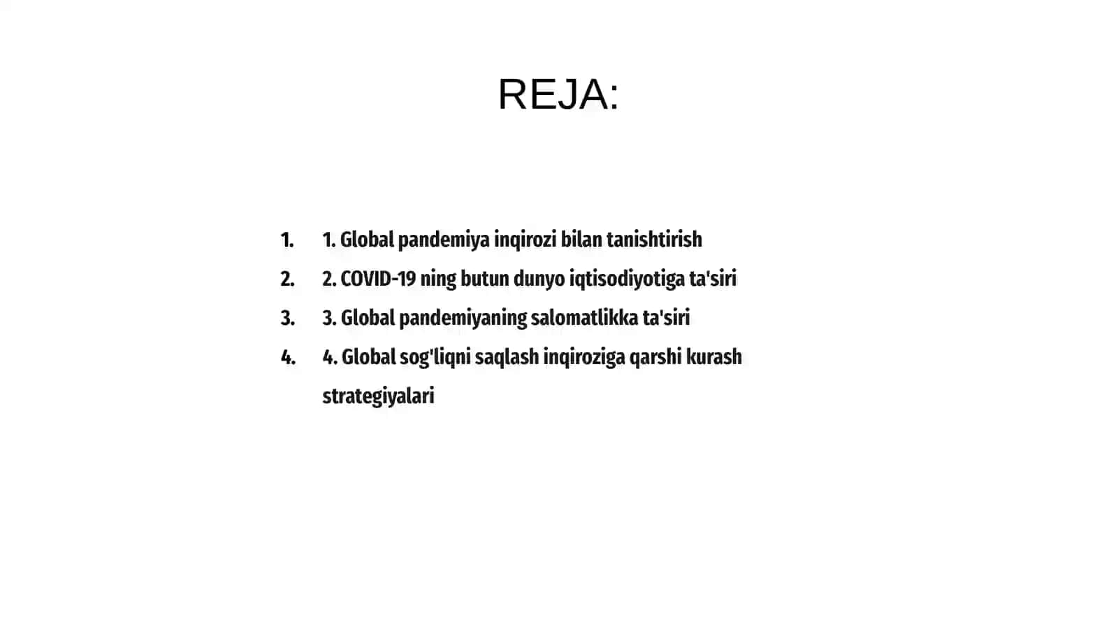 Global pandemiya XXI asrning global muammosi 2
