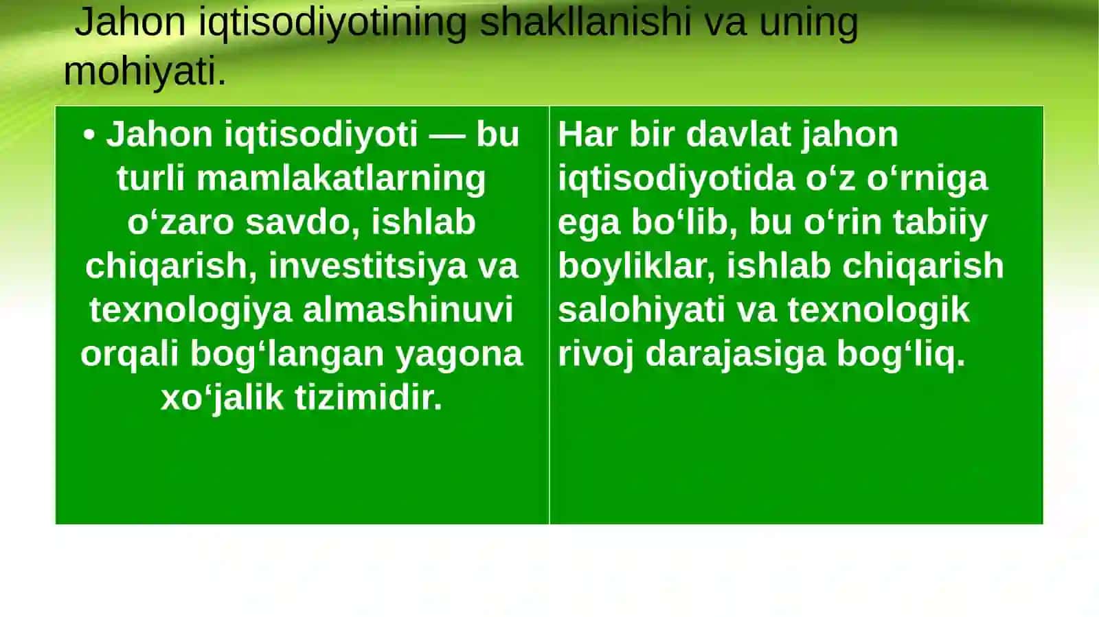 Jahon iqtisodiyotining shakllanishi va rivojlanish bosqichlari. 2