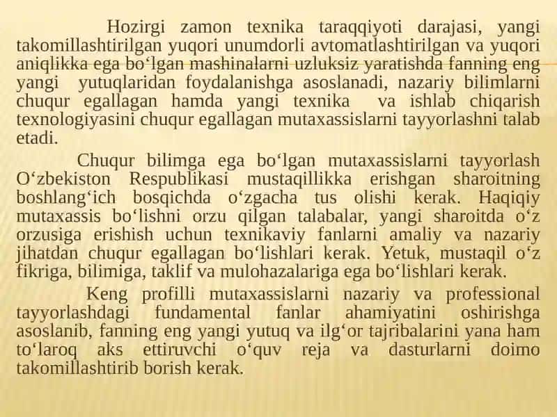 Mashinasozlik texnologiyasi asoslari faniga kirish 2