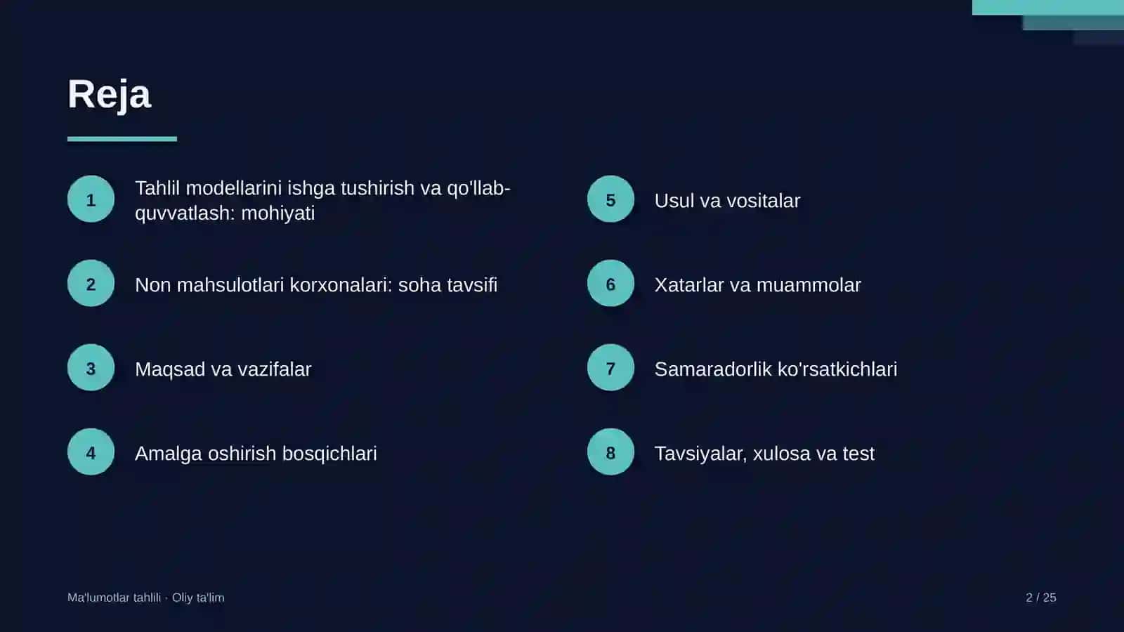 non mahsulotlari korxonalarida tahlil modellarini ishga tushirish va qo'llab quvvatlash 5401 2