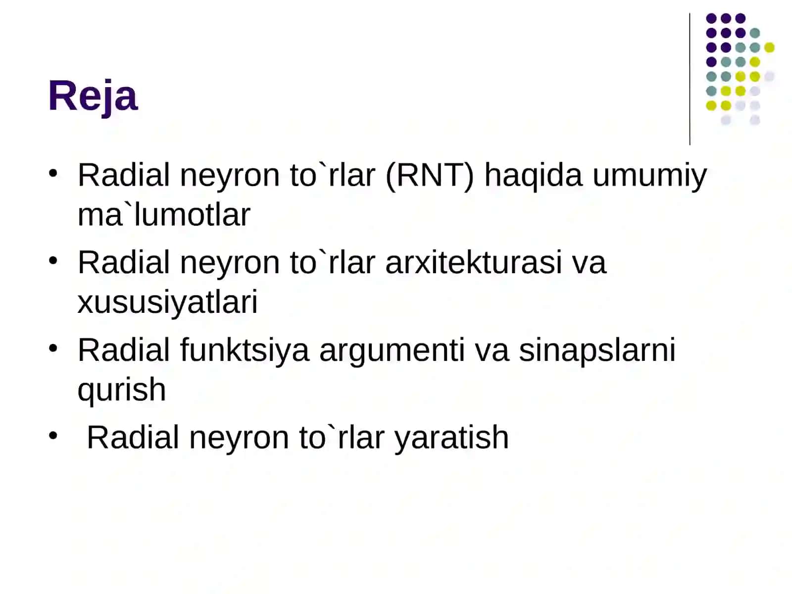 Radial neyron to`rlar 2