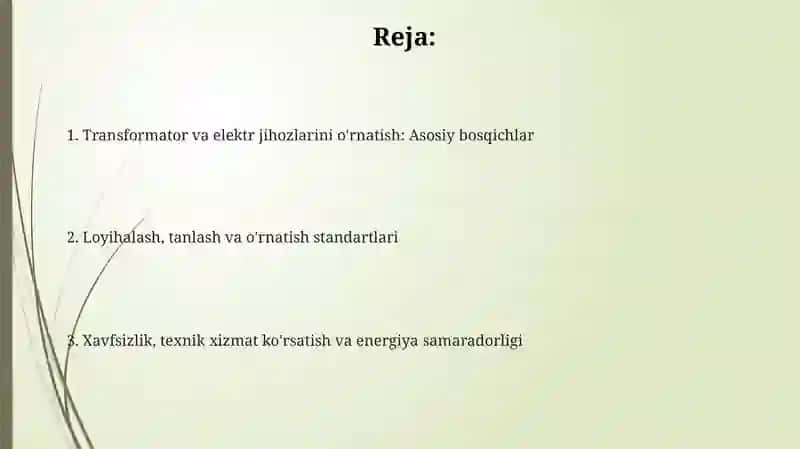 Transformator qurilmalari va elektr jihozlari i montaj qilish ishlari 2