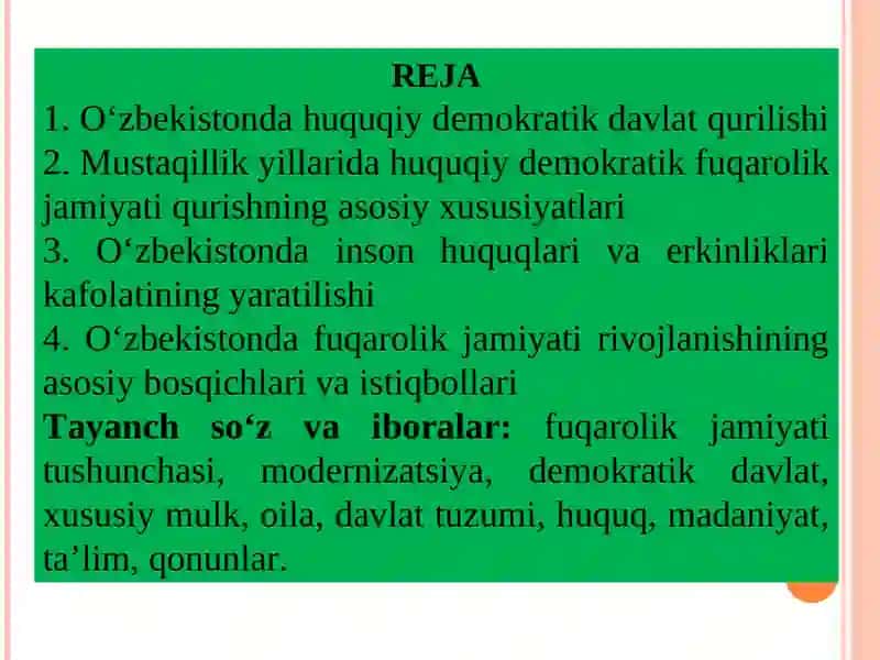 O'zbekistonda Huquqiy Demokratik Davlat Qurilishi 2