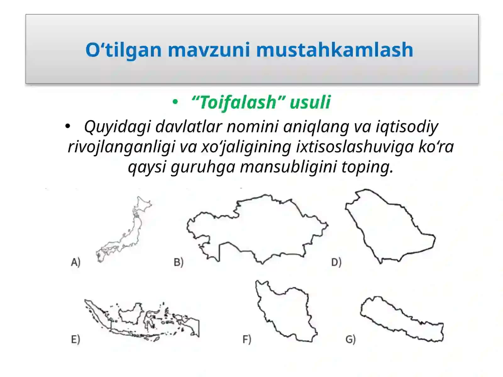 “Toifalash” usuli 2