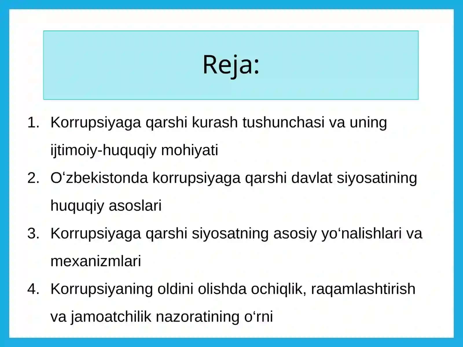 Korrupsiyaga qarshi kurash borasida o'zbekiston respublikasi davlat siyosatining asosiy yo'nalishlari 2