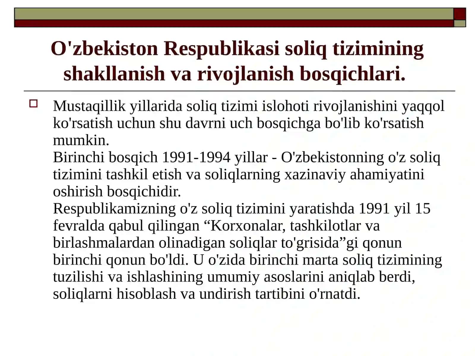 Soliq tizimi rivojlanishi 2