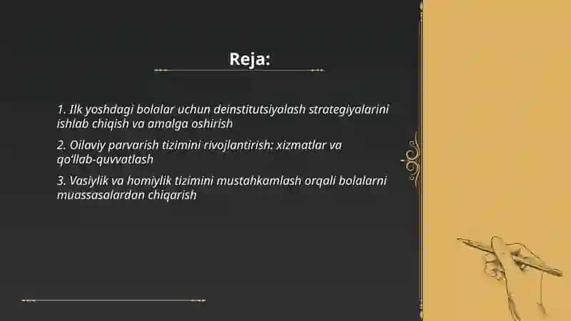 Ilk yoshdagi bolalar uchun muassasalarning deinstitutsiyalash masalalari 2