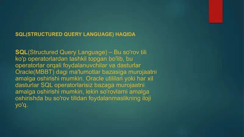 SQL(Structured Query Language) taqdimoti 2