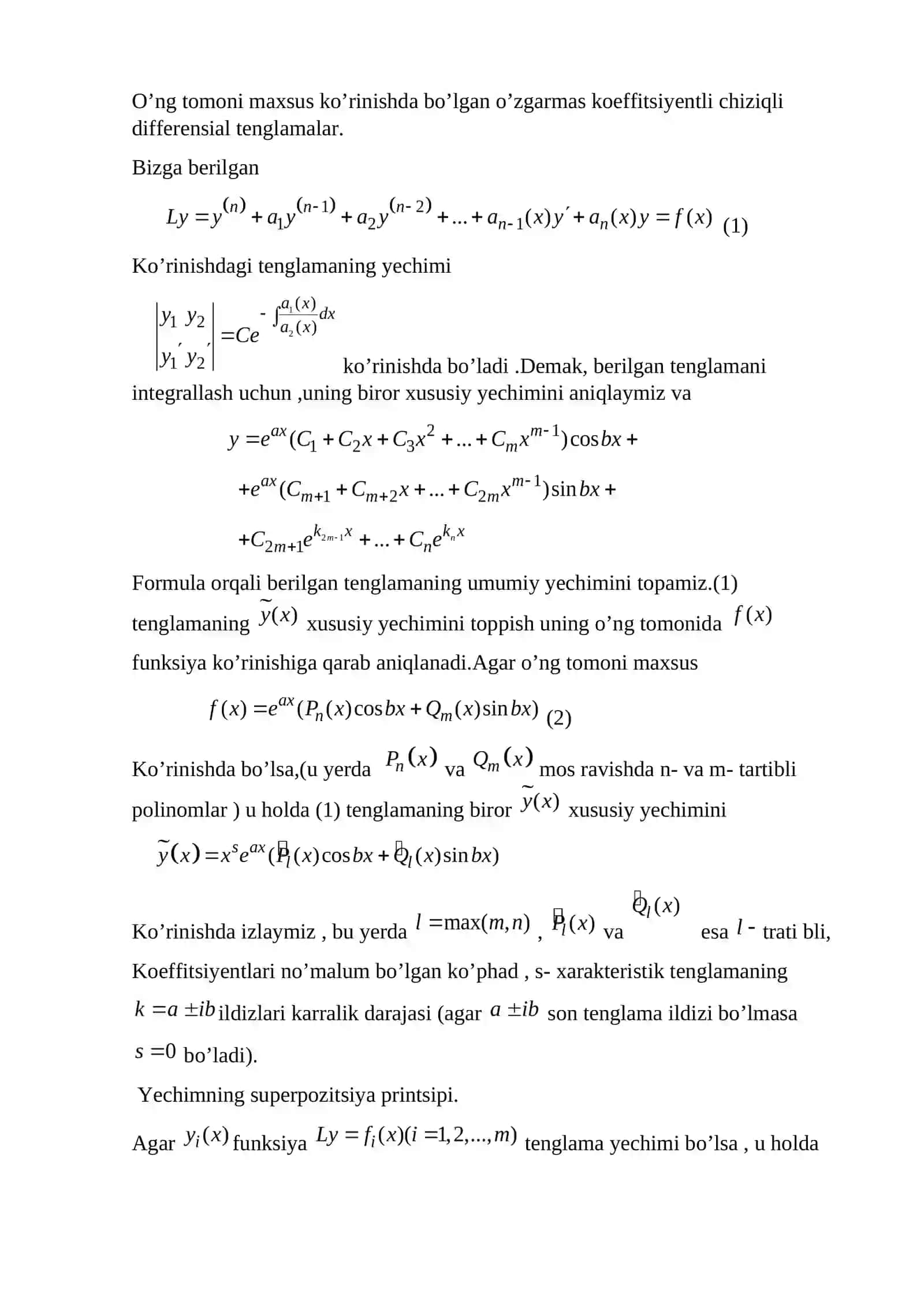 Differensial Tenglamalar va Matematik Fizika 2