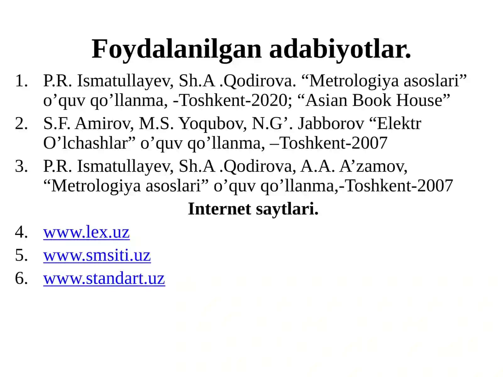 Oʼlchanadigan kattaliklarning miqdori va sifat tavsiyasi 2
