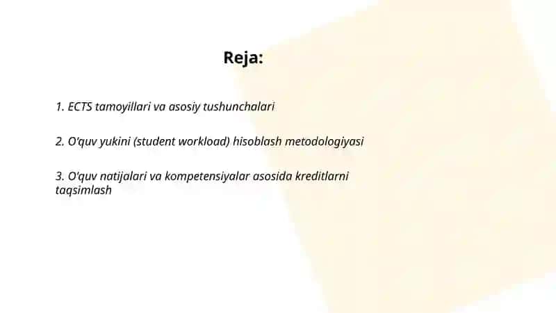 ECTS bòyicha kredetlar ajratish va òtish metodologiyasi 2