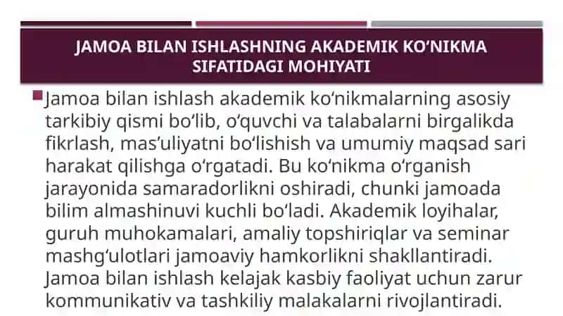 Jamoa bilan ishlash 2