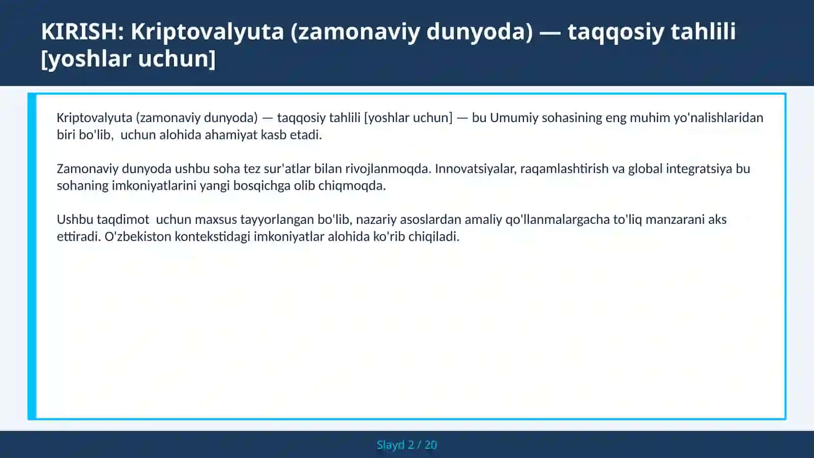 KRIPTOVALYUTA (ZAMONAVIY DUNYODA) — TAQQOSIY TAHLILI [YOSHLAR UCHUN] 2