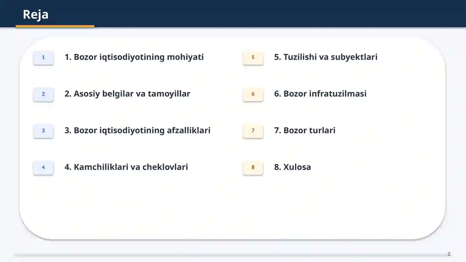 BOZOR IQTISODIYOTINING MOHIYATI, TUZILISHI VA BOZOR TURLARI 2