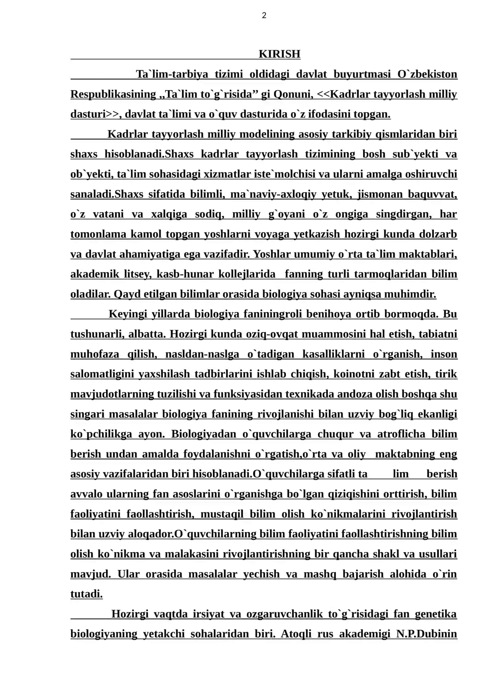 "Molekulyar biologiya va genetikadan masalalar yechish bo’yicha uslubiy qo’llanma" 2