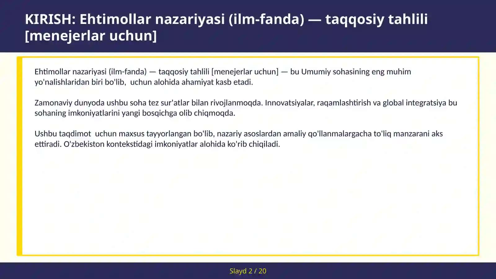 Ehtimollar nazariyasi (ilm-fanda) — taqqosiy tahlili [menejerlar uchun] 2