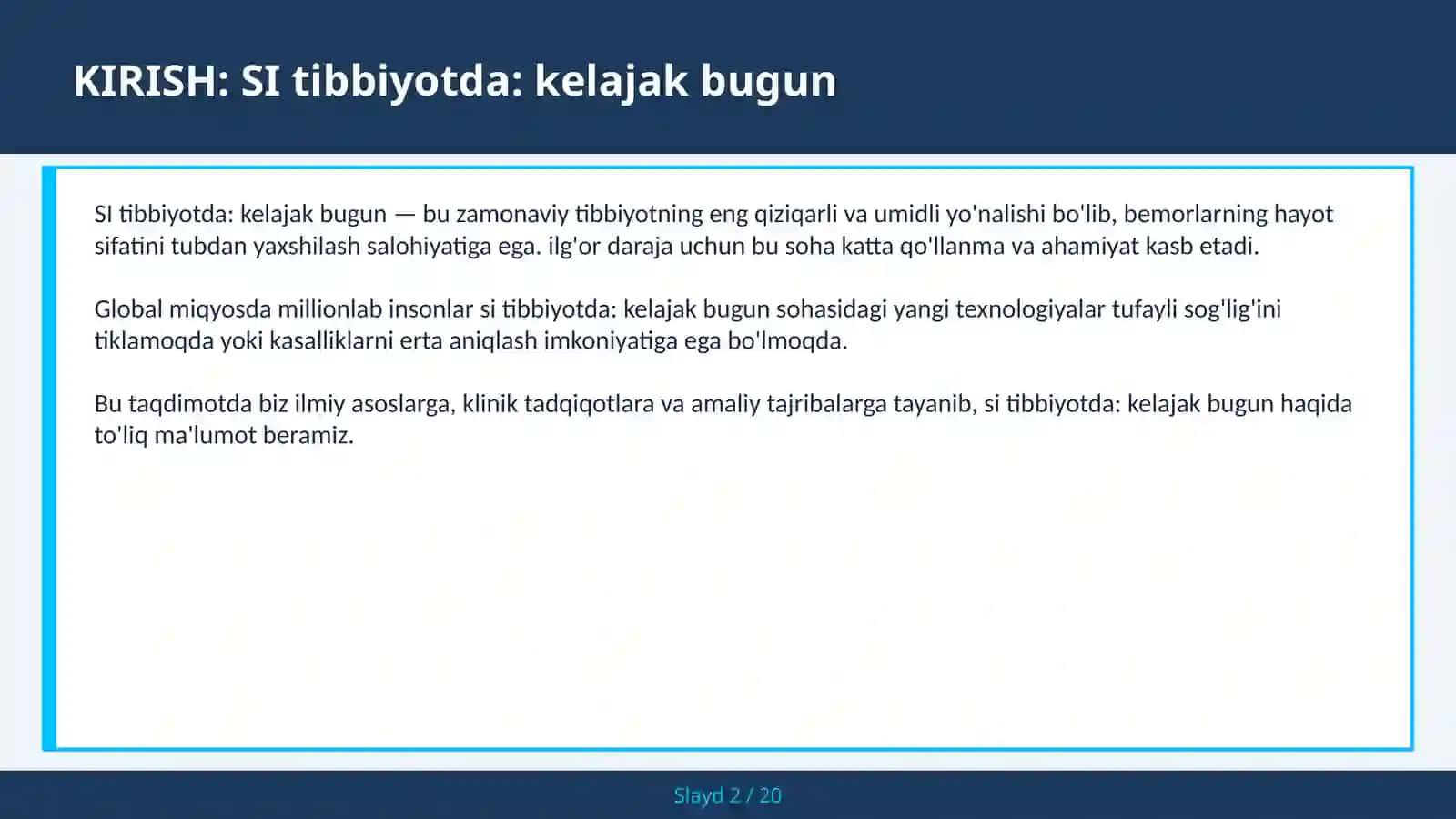SI tibbiyotda: kelajak bugun 2