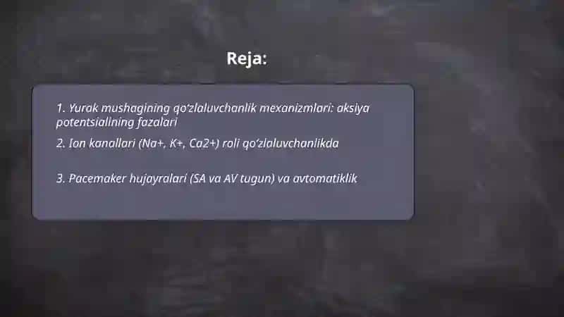 Yurak mushagining qoʻzlaluvchanlik oʻtkazuvchanlik va qisqaruvchanlik xususiyati 2