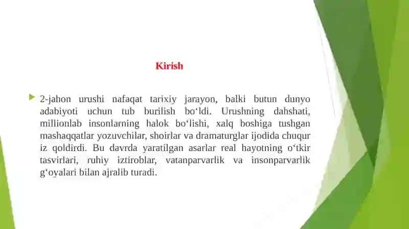 Ikkinchijahon Urushi davrida oʻzbek adabiyoti 2