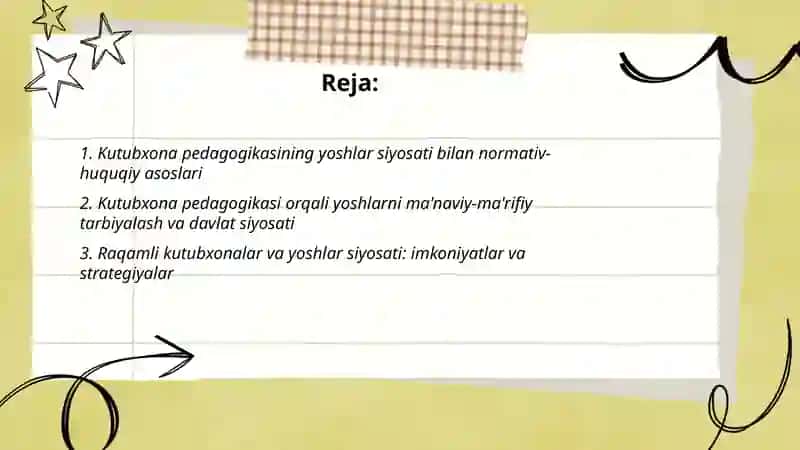 Kutubxona pedagogikasi: yoshlarga oid davlat siyosati bilan bogʻliqligi oʻziga xos xususiyatlari 2