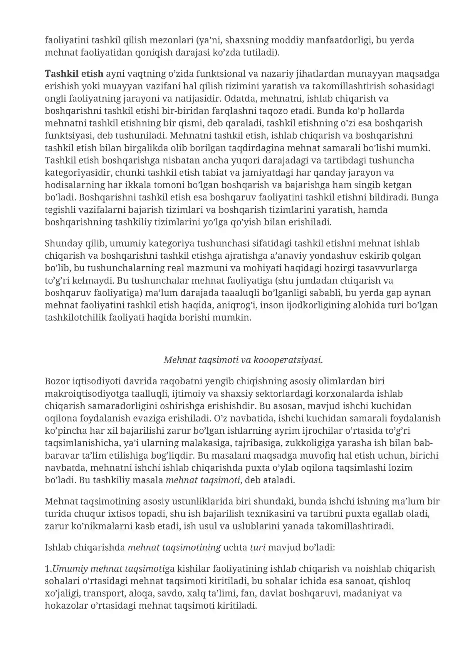 MEHNAT FAOLIYATINI TASHKIL ETISH MASALALARI 2
