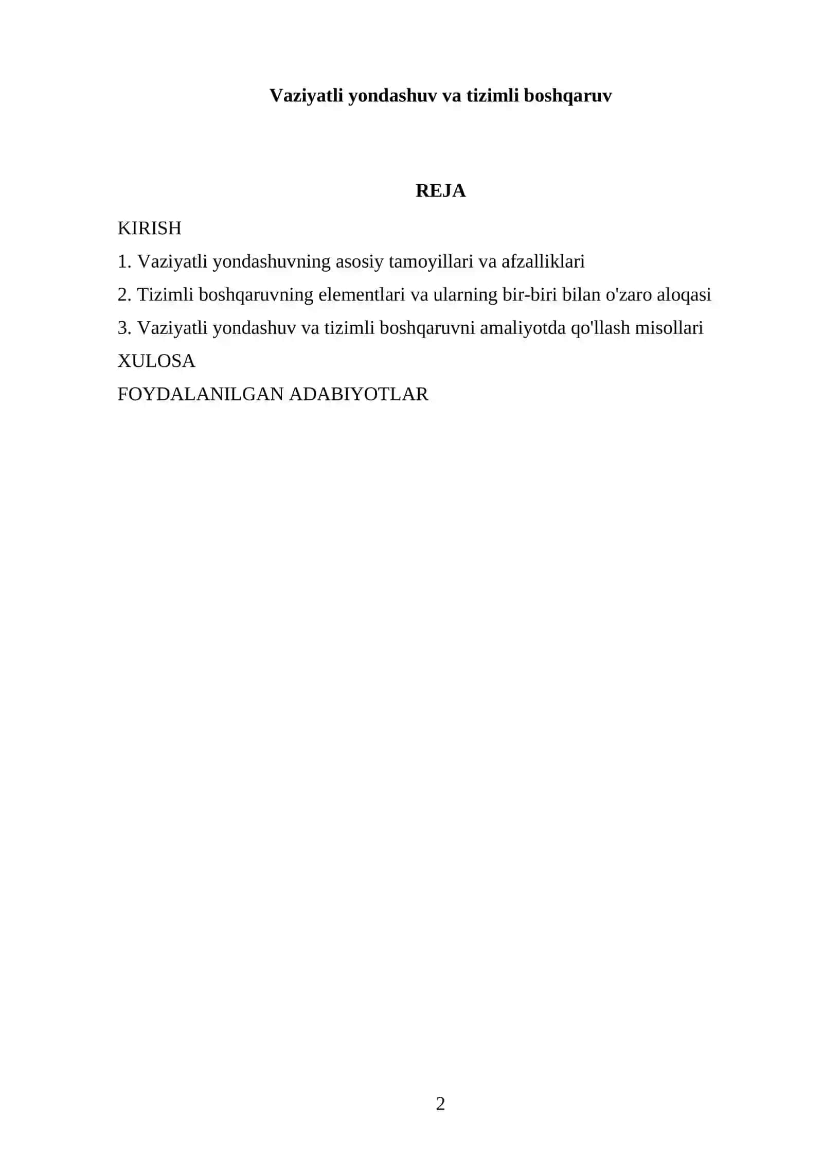 Vaziyatli yondashuv va tizimli boshqaruv 2