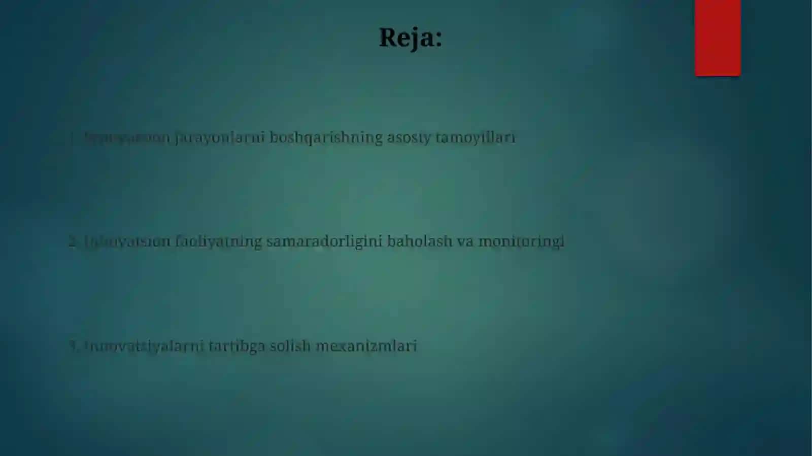 Innovatsion jarayonlarni nazorat qilish va tartibga solish 2