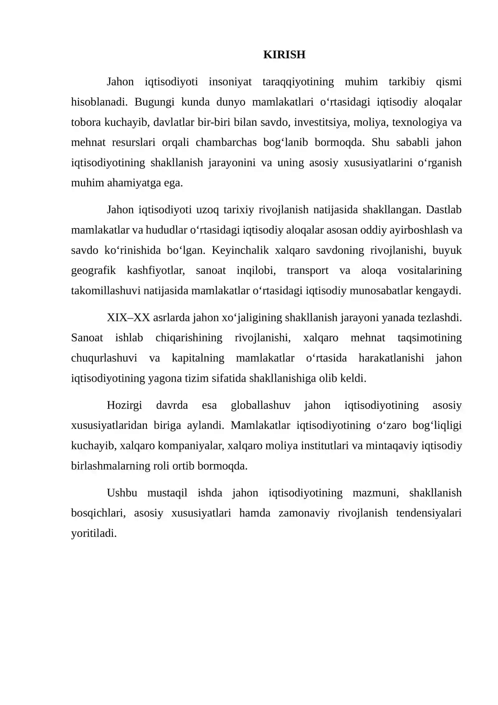 Jahon iqtisodiyotining shakllanish bosqichlari va uning xususiyatlari 2