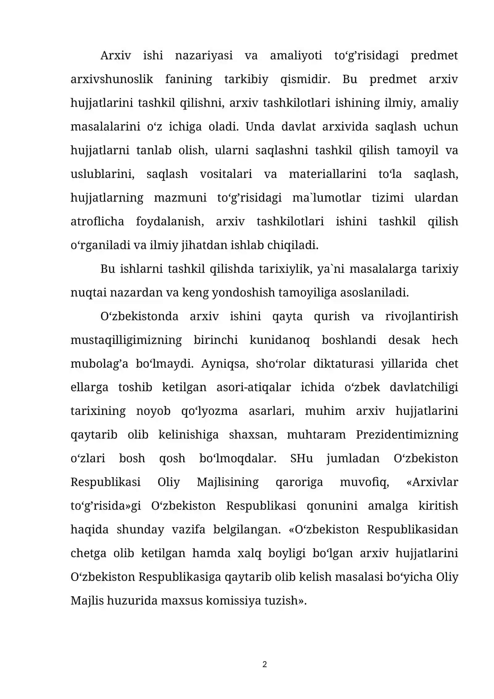 Arxivshunoslik va Arxiv ishi Nazariyasi 2