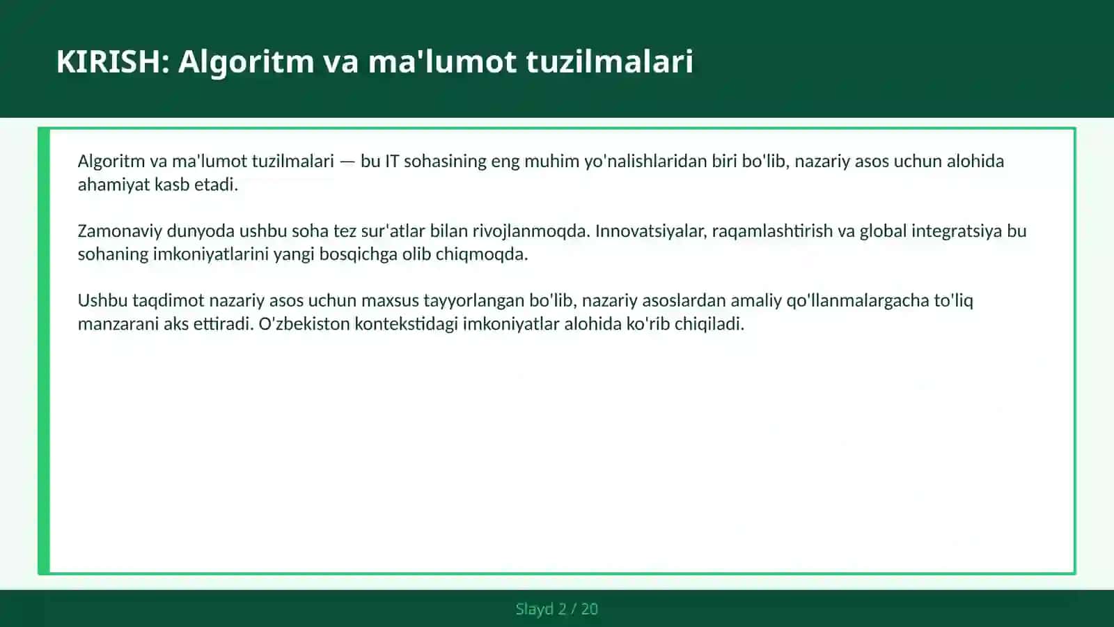 Algoritm va ma'lumot tuzilmalari 2