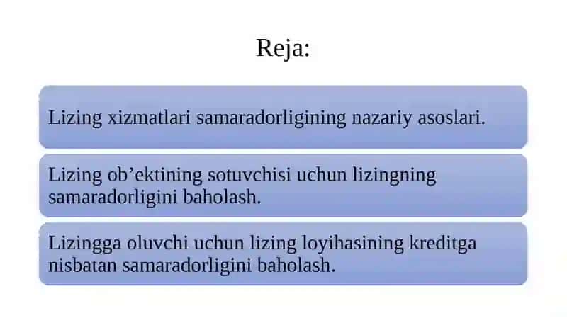 Lizing operatsiyalari samaradorligi 2
