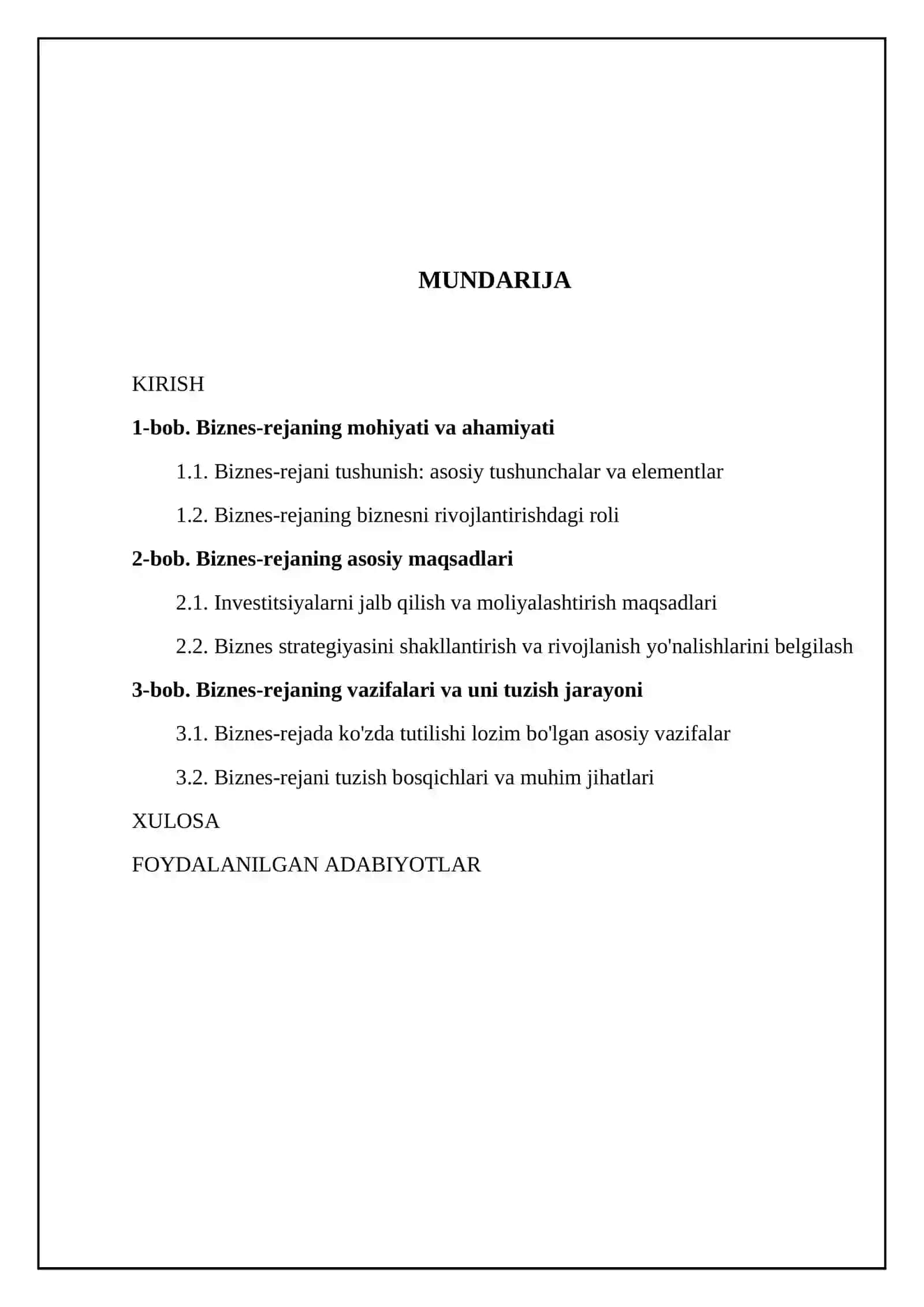 Biznes-rejaning mohiyati, maqsadi vavazifalari 2