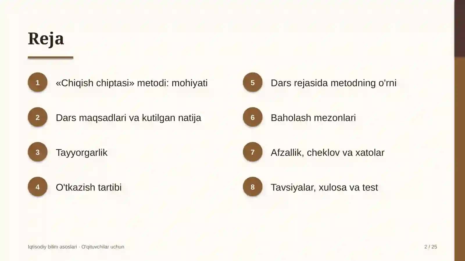 iqtisodiy bilim asoslari darslarida chiqish chiptasi metodidan foydalanish 9244 2