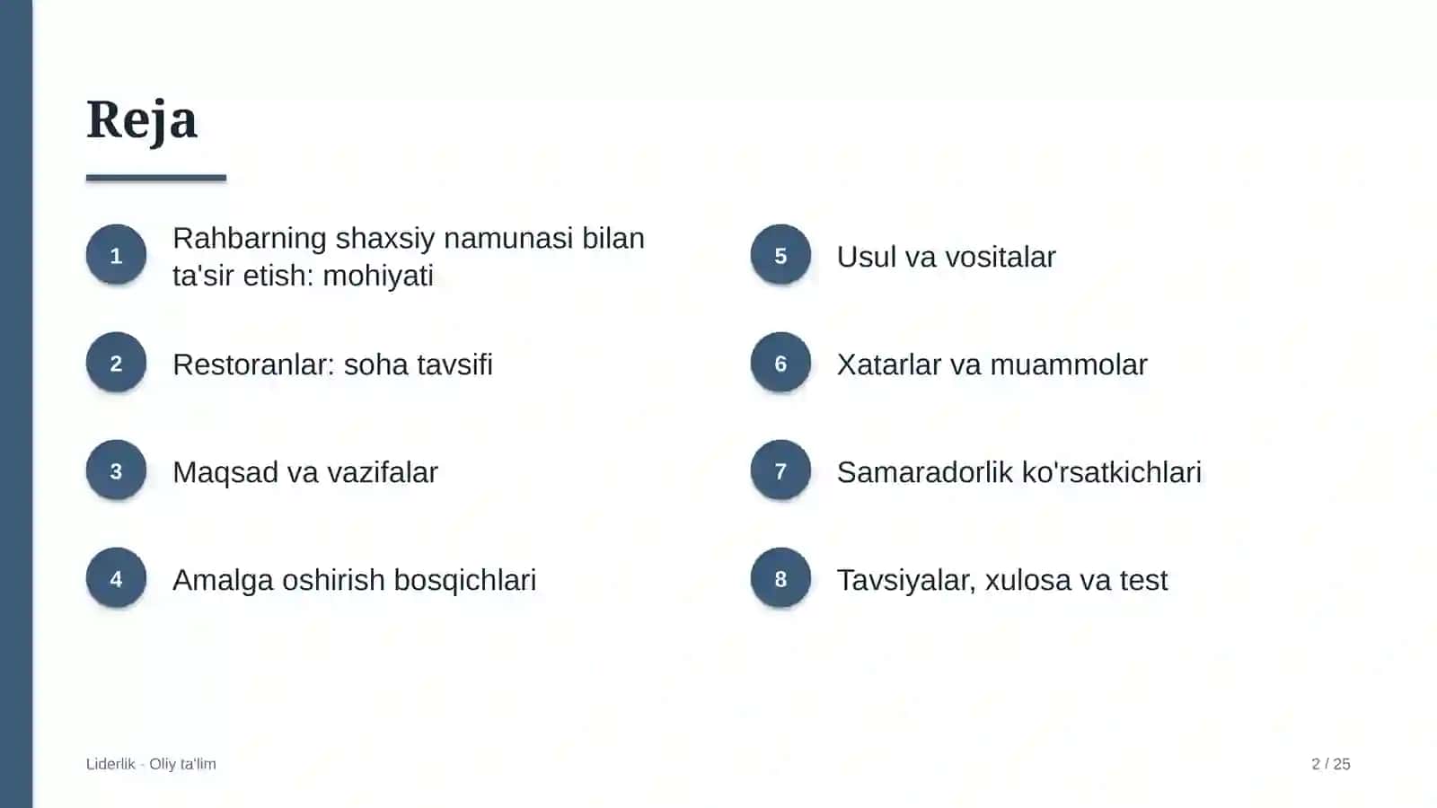 restoranlarda rahbarning shaxsiy namunasi orqali ta'sir etish 6273 2