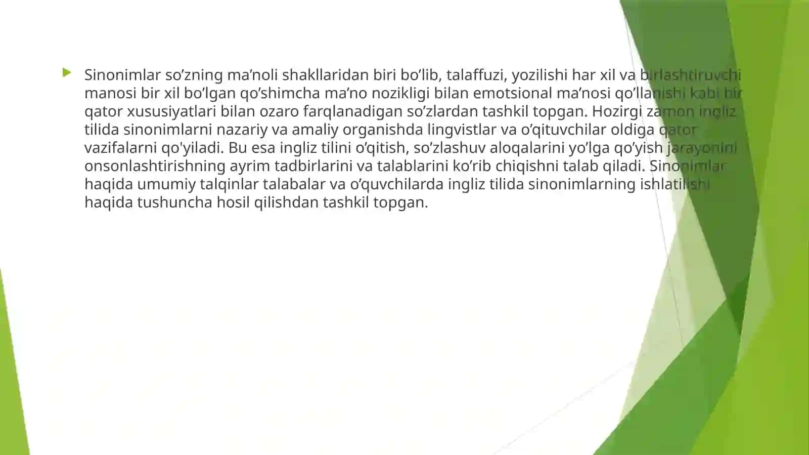 Ma'nodoshlik. Leksik sinonimiya 2