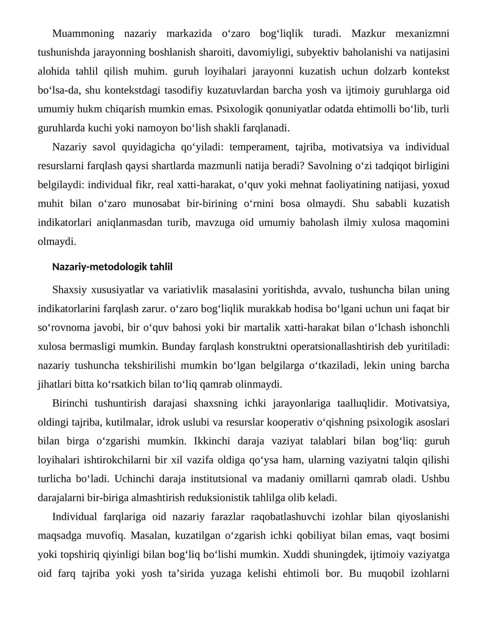 KOOPERATIV O‘QISHNING PSIXOLOGIK ASOSLARI — INDIVIDUAL FARQLARI 2