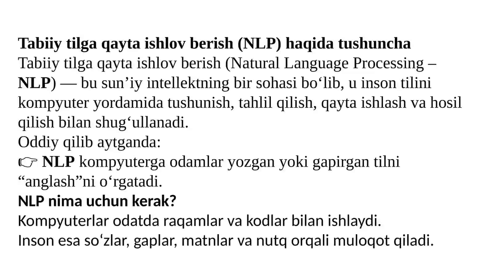 Tabiiytilga qayta ishlov berish (NLP) haqida tushuncha 2