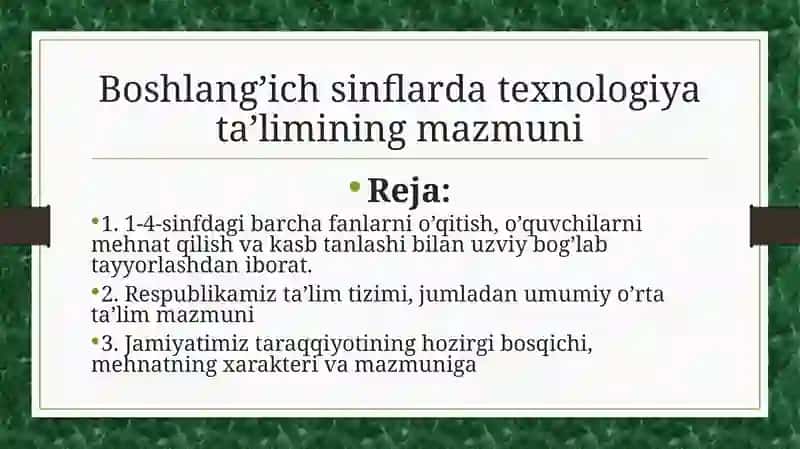 Boshlang’ich sinflarda mehnat ta’limi dasturi materialining mazmuni 2