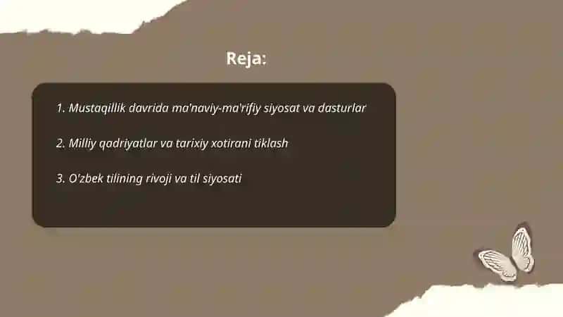 Mustaqillik yillarida O'zbekistondagi ma'naviy va madaniy taraqqiyot 2