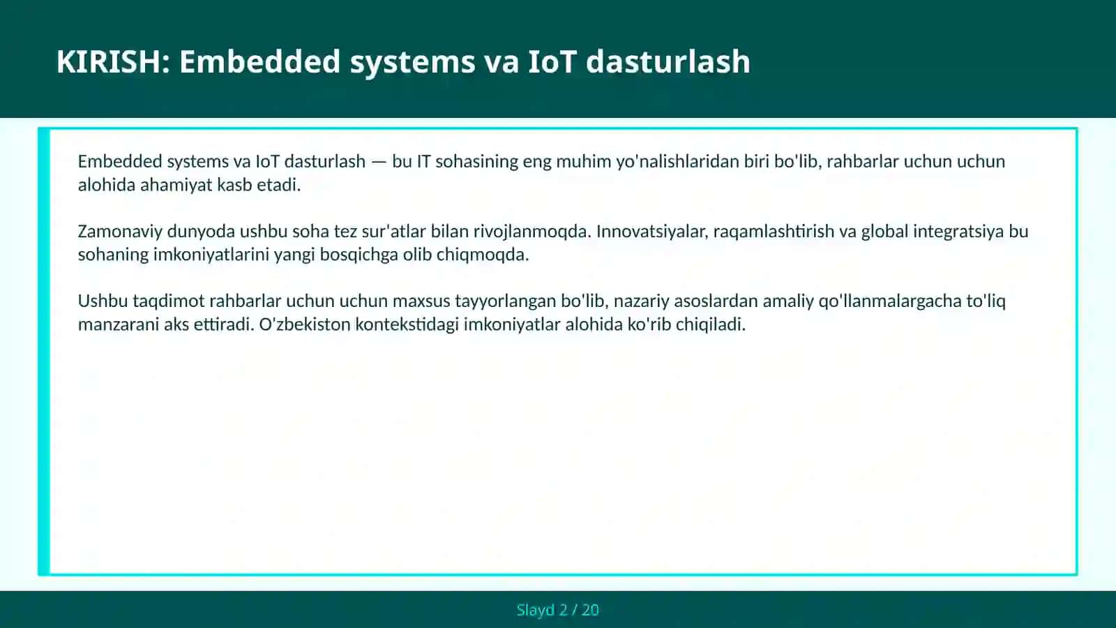 EMBEDDED SYSTEMS VA IOT DASTURLASH 2