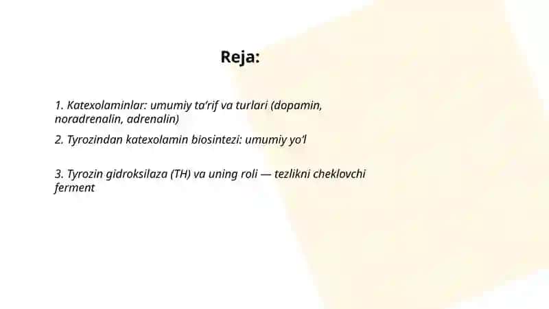 Katexolamin biosintezi va ularning fiziologik ahamiyati 2