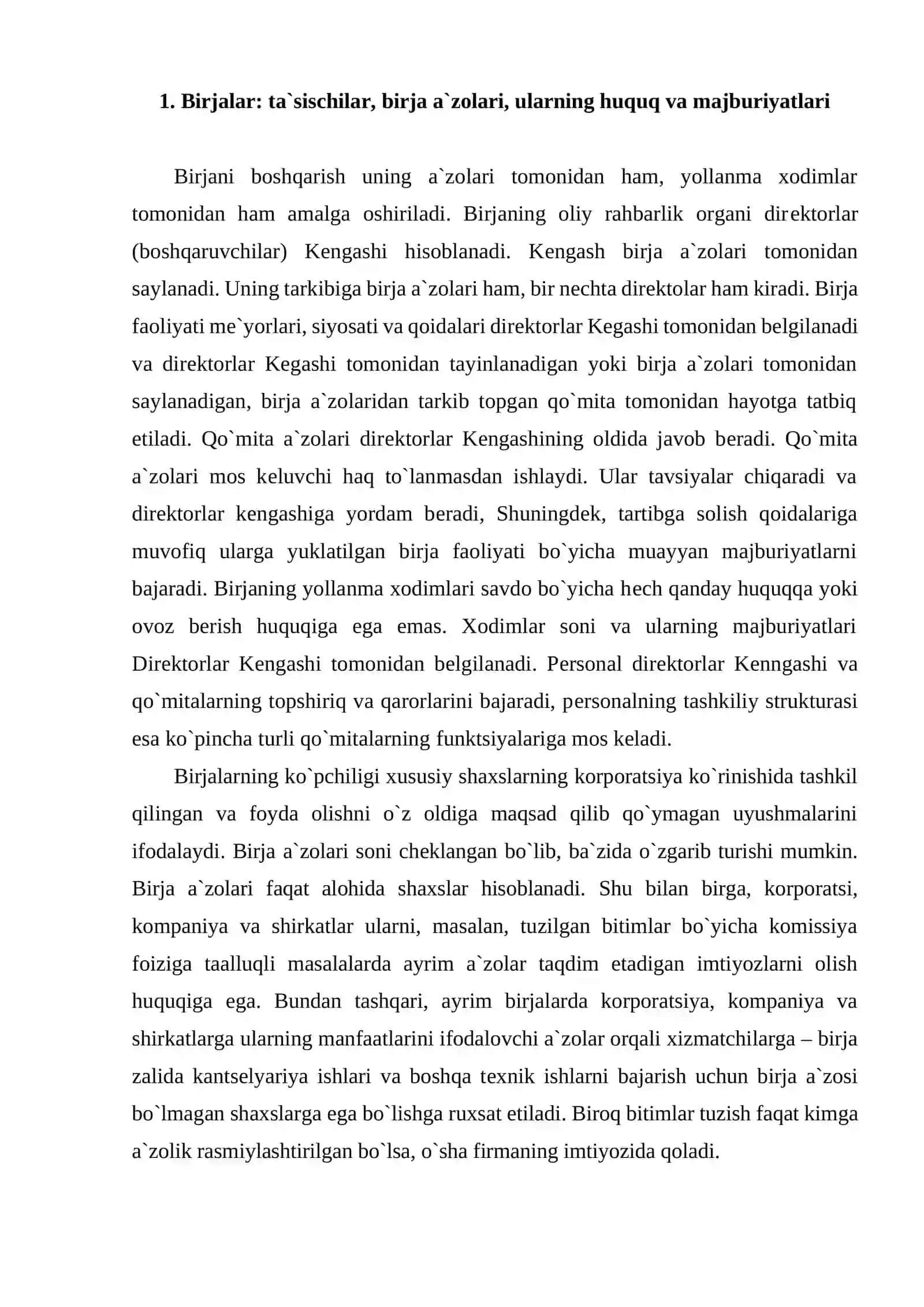 Birjalar - boshqaruv organlari va funktsional vositachilar 2