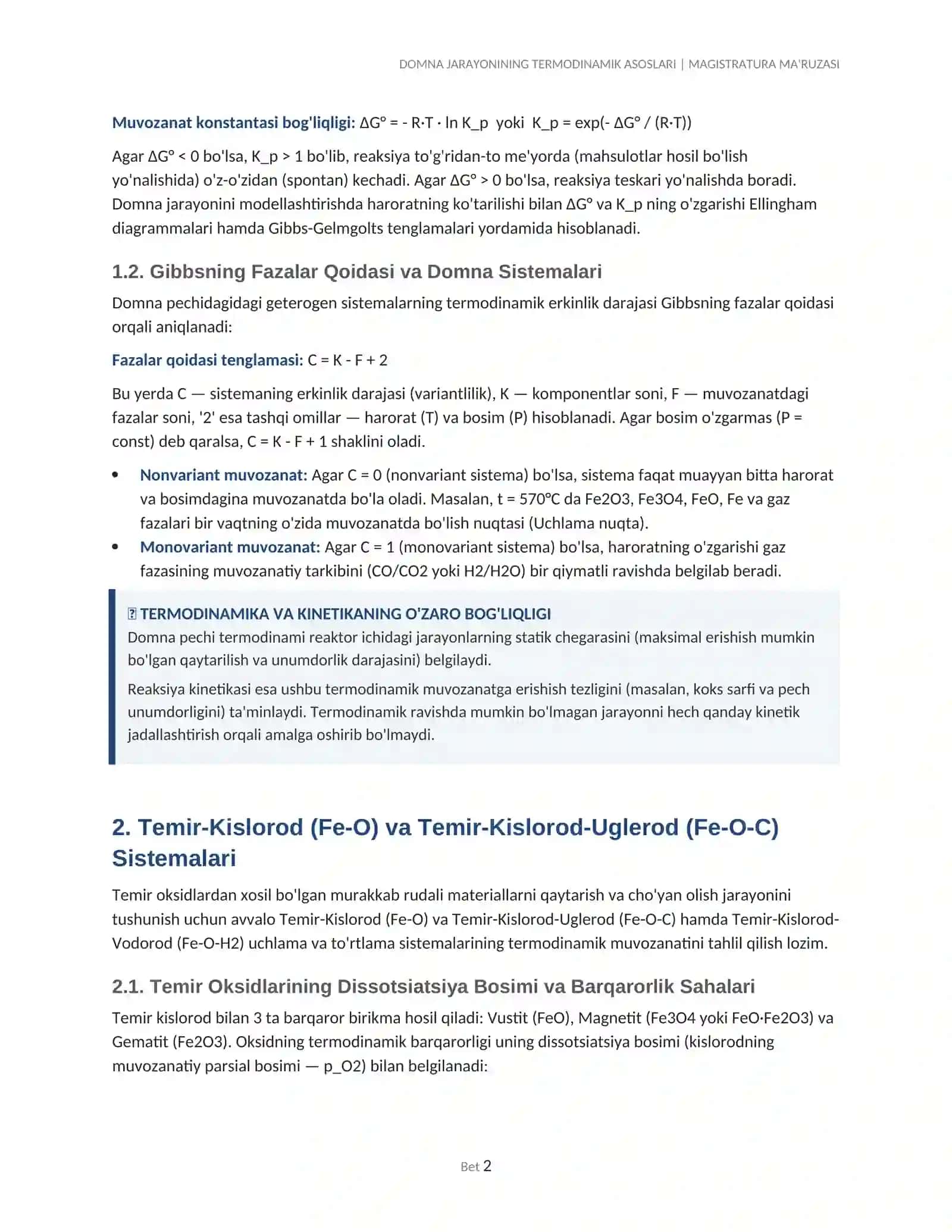 DOMNA JARAYONINING TERMODINAMIK ASOSLARI 2