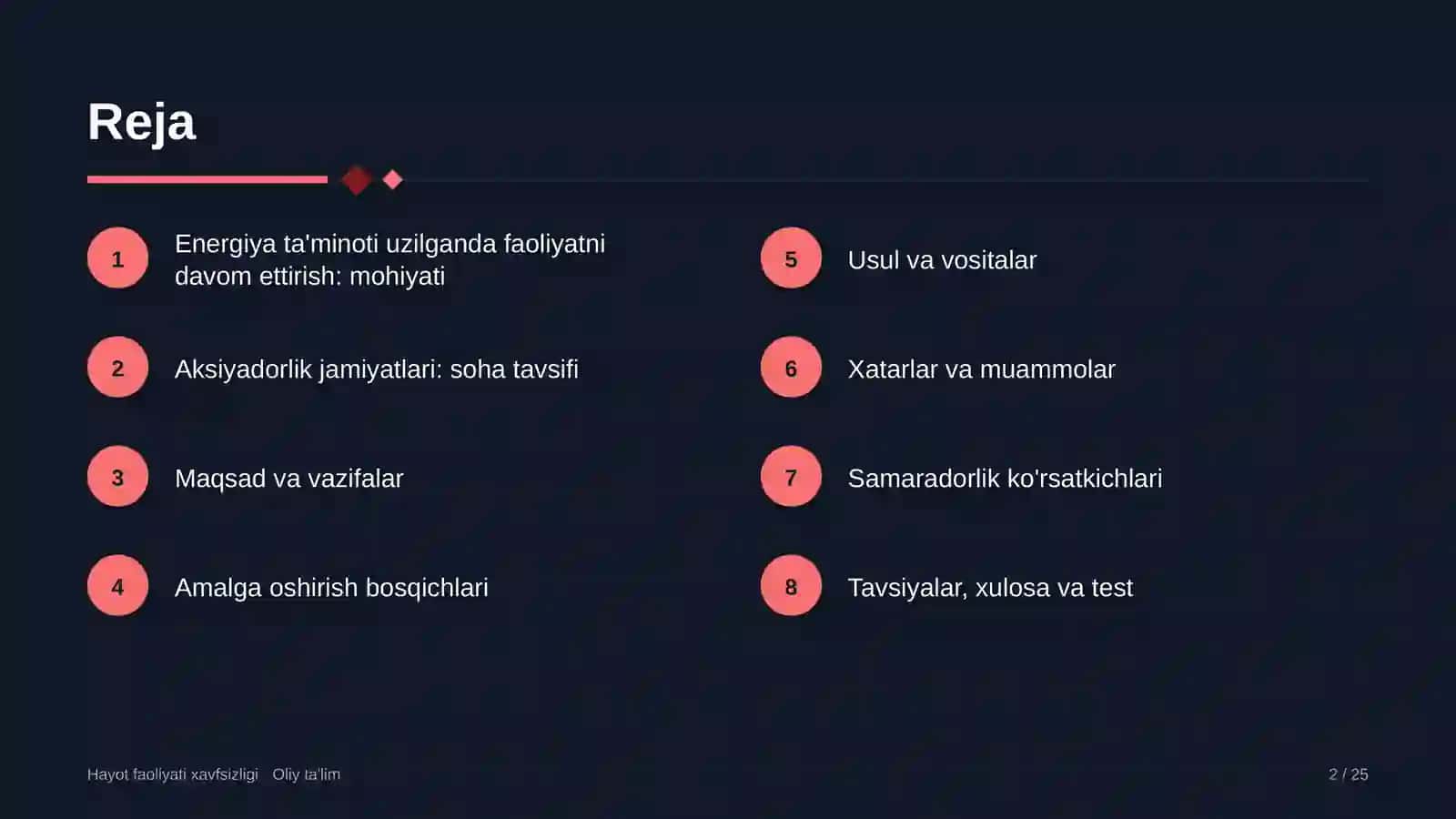 Aksiyadorlik jamiyatlarida energiya ta'minoti uzilganda faoliyatni davom ettirish 2