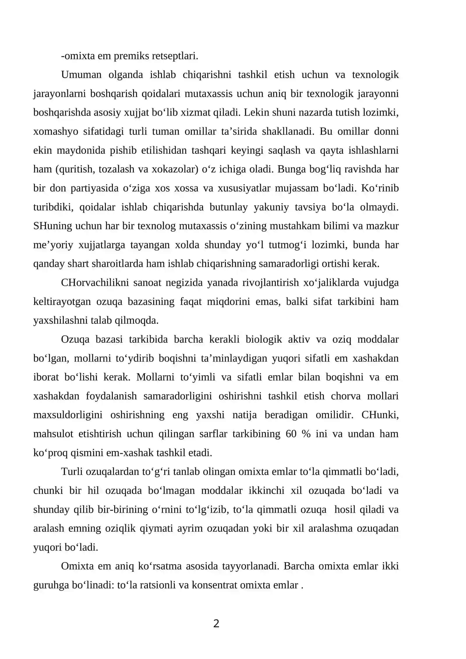 Omixta em zavodlarida texnologik jarayonlarni tashkil qilish va boshqarish qoidalari 2