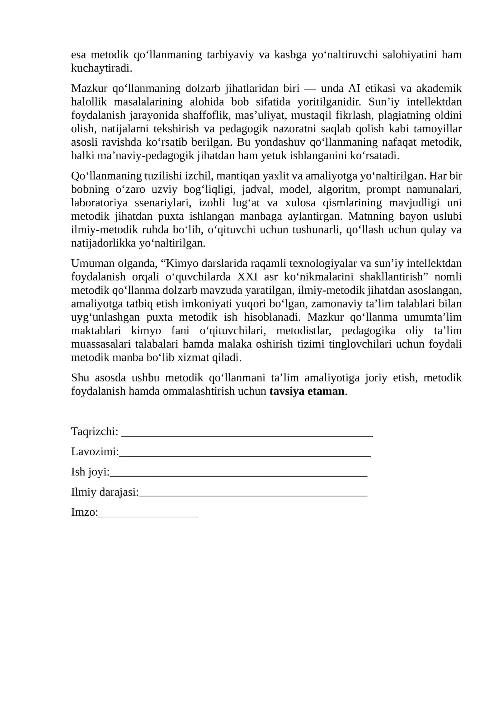 “Kimyo darslarida raqamli texnologiyalar va sun’iy intellektdan foydalanish orqali o‘quvchilarda XXI asr ko‘nikmalarini shakllantirish” nomli metodik qo‘llanma 2