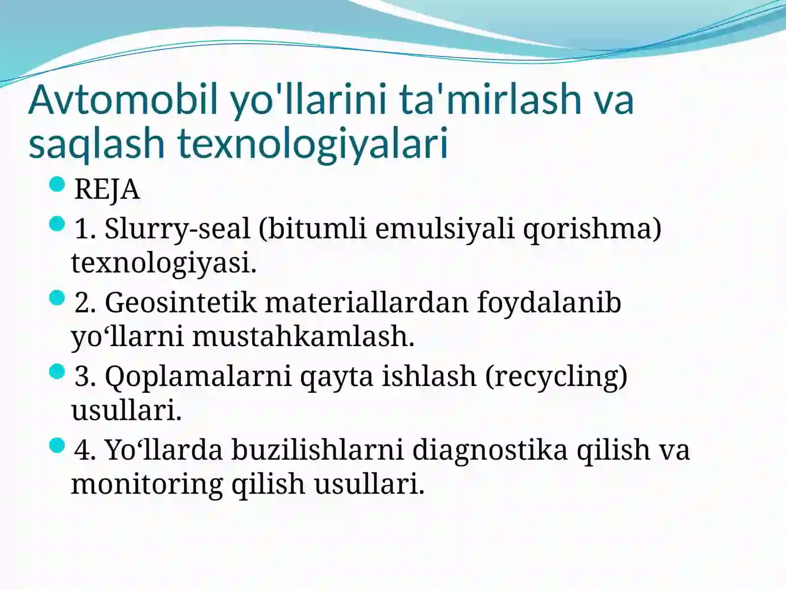 Avtomobil yo'llarini ta'mirlash va saqlash texnologiyalari 2