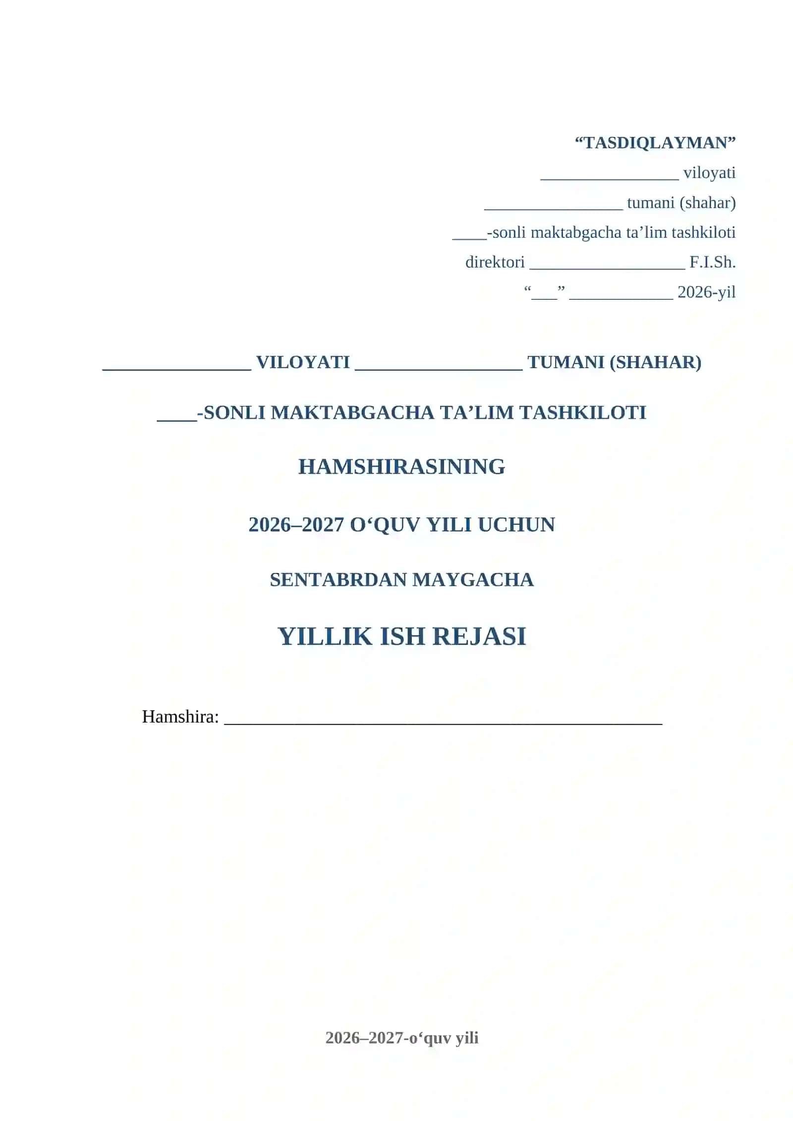 2026–2027-o‘quv yili Hamshira Ish Rejasi 2